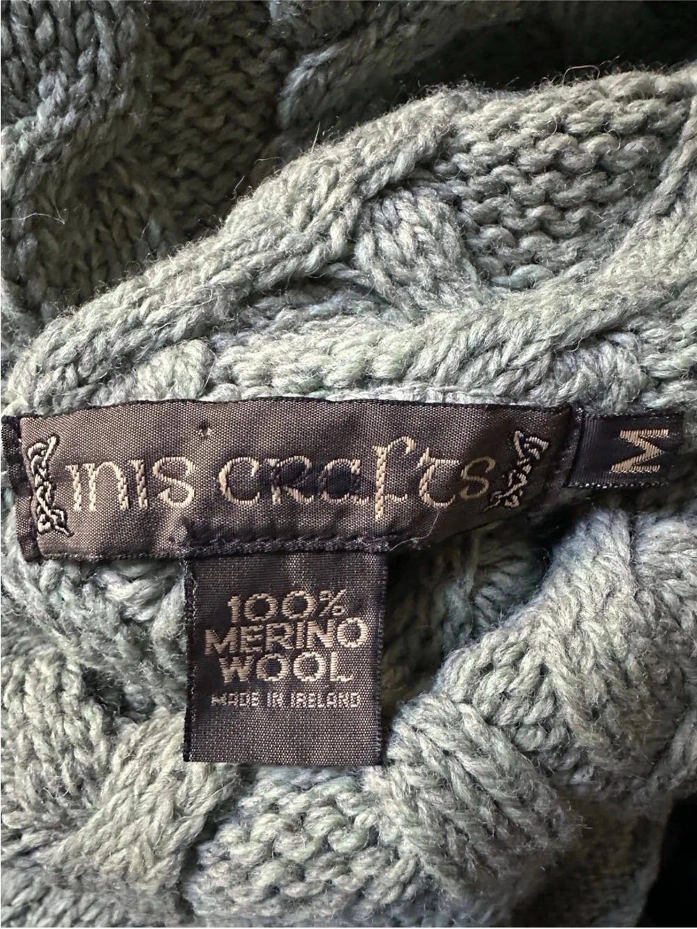 Inis Crafts Womens M Irish Cable Knit Sweater Green Merino Wool Chunky Cottage - Picture 4 of 4